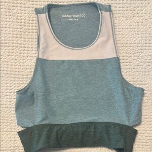 Outdoor Voices Two-Tone Athletic Crop Top in Blue and Gray